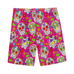 Pink Sugar Skull Pattern Print Men's Sports Shorts