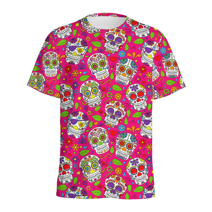 Pink Sugar Skull Pattern Print Men's Sports T-Shirt