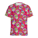 Pink Sugar Skull Pattern Print Men's Sports T-Shirt
