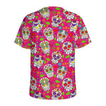 Pink Sugar Skull Pattern Print Men's Sports T-Shirt