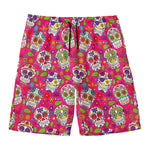 Pink Sugar Skull Pattern Print Men's Swim Trunks