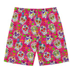 Pink Sugar Skull Pattern Print Men's Swim Trunks