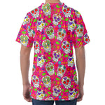 Pink Sugar Skull Pattern Print Men's Velvet T-Shirt