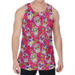 Pink Sugar Skull Pattern Print Men's Velvet Tank Top