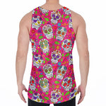 Pink Sugar Skull Pattern Print Men's Velvet Tank Top