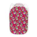 Pink Sugar Skull Pattern Print Mesh Laundry Hamper
