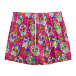 Pink Sugar Skull Pattern Print Mesh Shorts