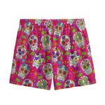 Pink Sugar Skull Pattern Print Mesh Shorts