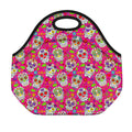 Pink Sugar Skull Pattern Print Neoprene Lunch Bag