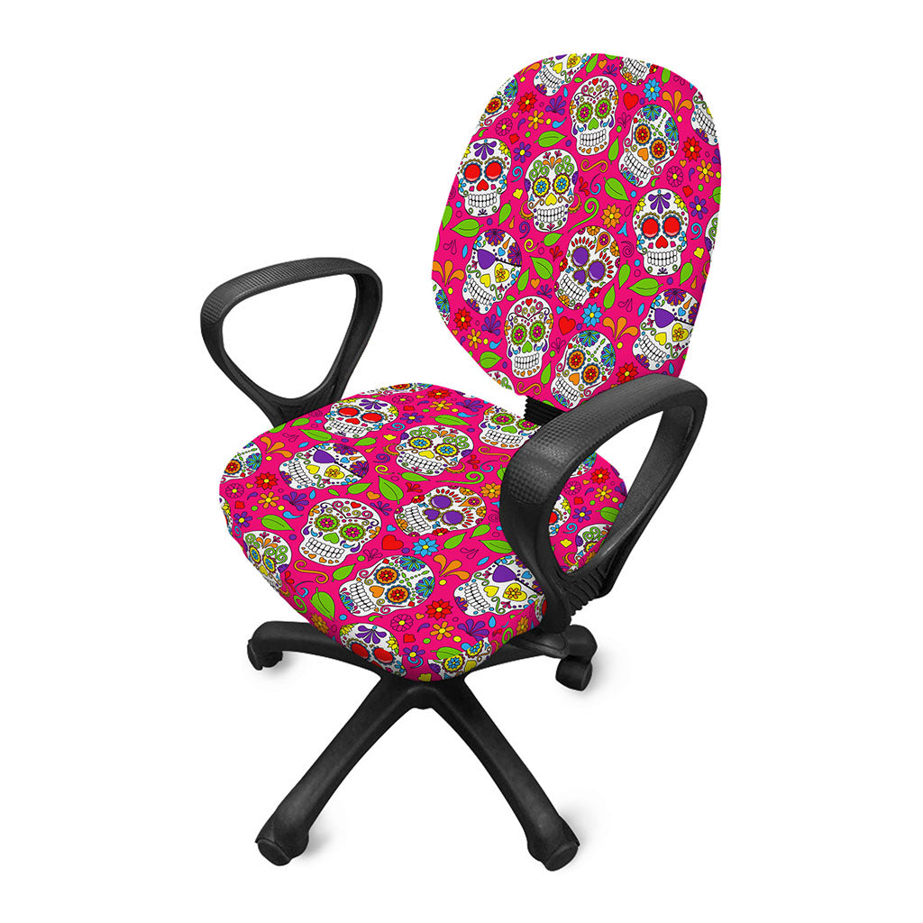Pink Sugar Skull Pattern Print Office Chair Cover