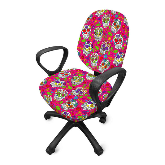 Pink Sugar Skull Pattern Print Office Chair Cover