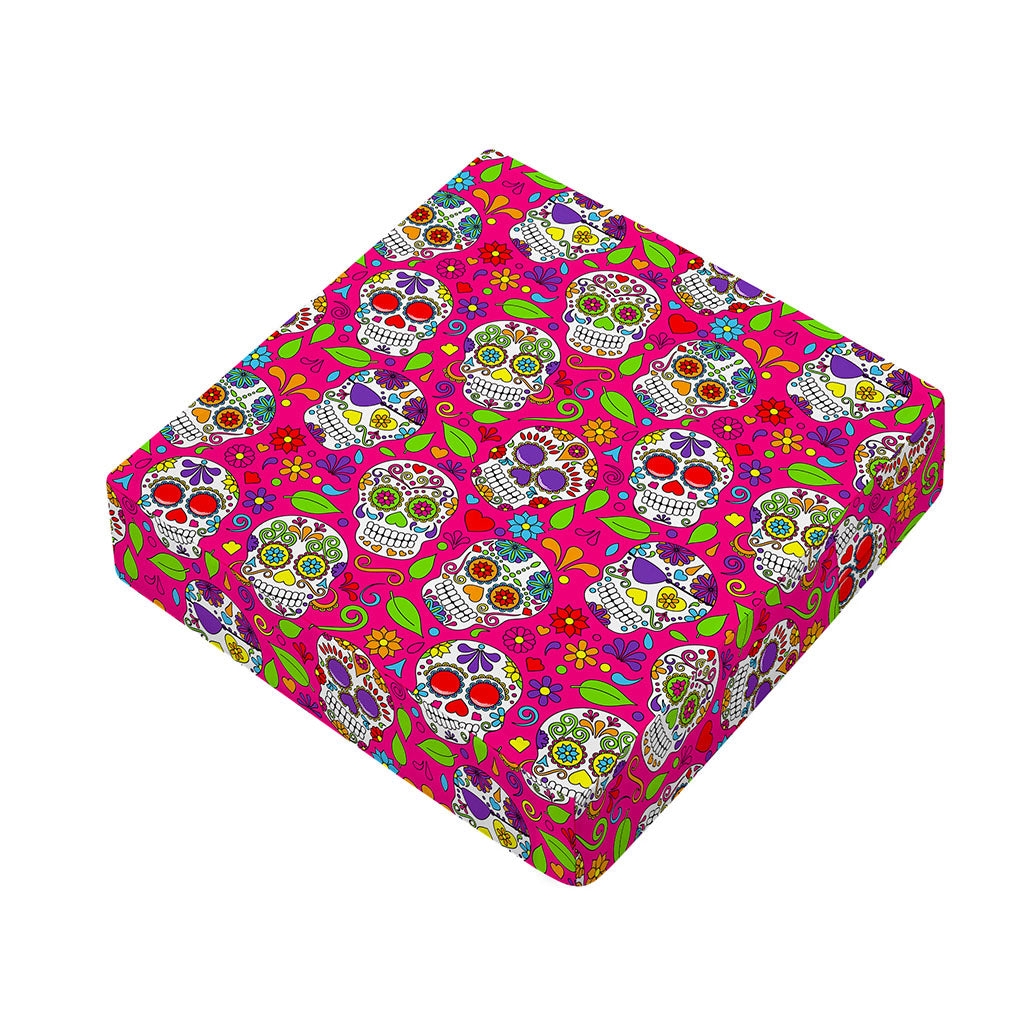 Pink Sugar Skull Pattern Print Outdoor Seat Cushion Cover