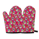 Pink Sugar Skull Pattern Print Oven Mitts