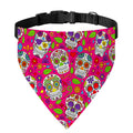 Pink Sugar Skull Pattern Print Over The Collar Dog Bandana