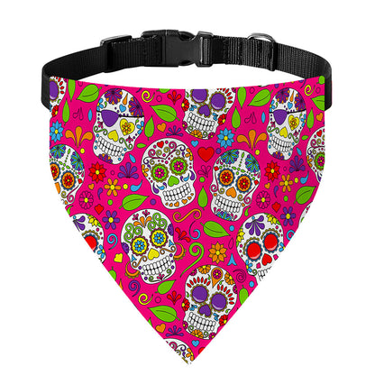 Pink Sugar Skull Pattern Print Over The Collar Dog Bandana