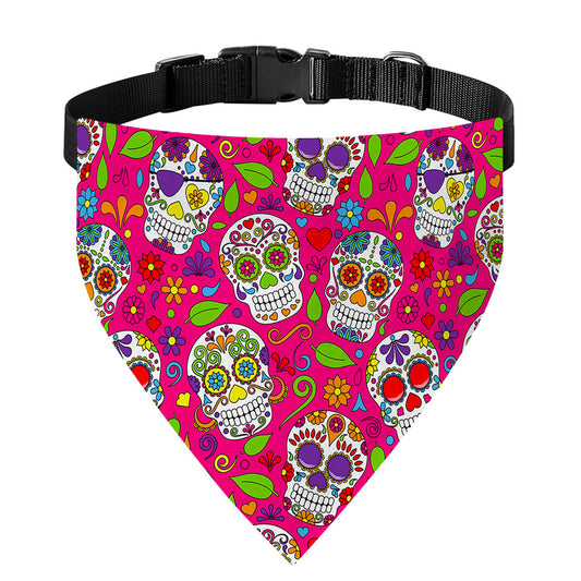 Pink Sugar Skull Pattern Print Over The Collar Dog Bandana