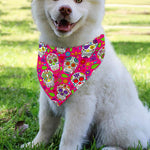 Pink Sugar Skull Pattern Print Over The Collar Dog Bandana