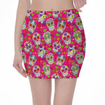 Pink Sugar Skull Pattern Print Pencil Mini Skirt