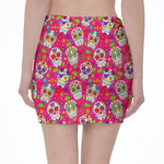 Pink Sugar Skull Pattern Print Pencil Mini Skirt