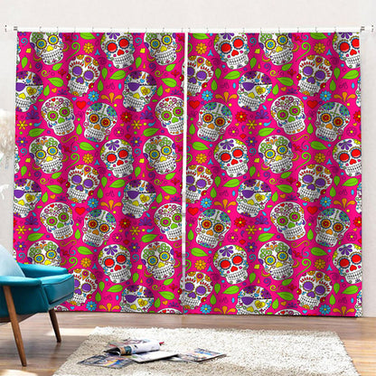 Pink Sugar Skull Pattern Print Pencil Pleat Curtains