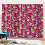 Pink Sugar Skull Pattern Print Pencil Pleat Curtains