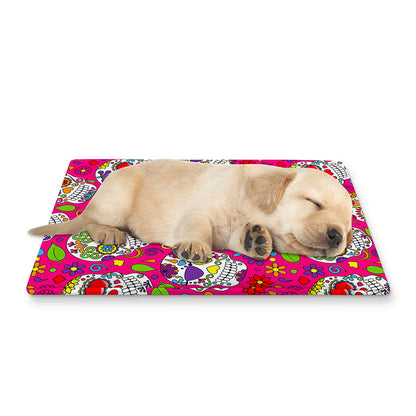 Pink Sugar Skull Pattern Print Pet Cooling Mat Cover