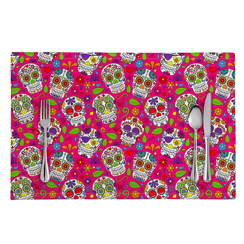 Pink Sugar Skull Pattern Print Placemat