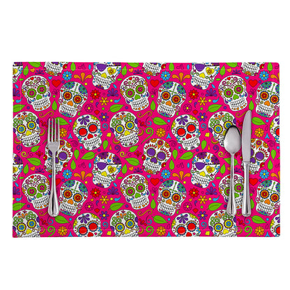 Pink Sugar Skull Pattern Print Placemat