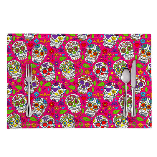 Pink Sugar Skull Pattern Print Placemat