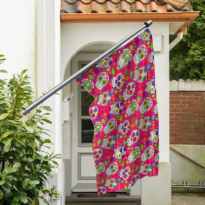 Pink Sugar Skull Pattern Print Polyester Flag