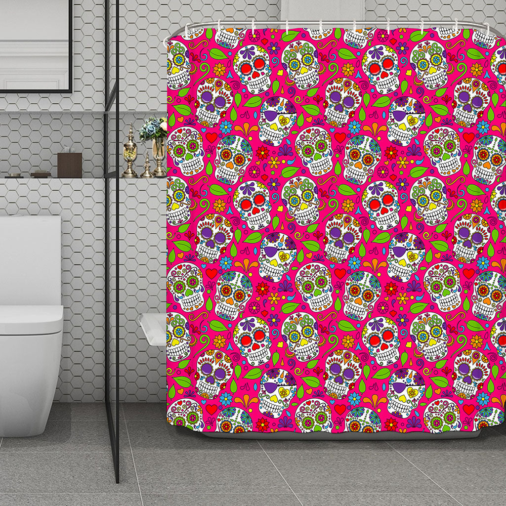 Pink Sugar Skull Pattern Print Polyester Shower Curtain