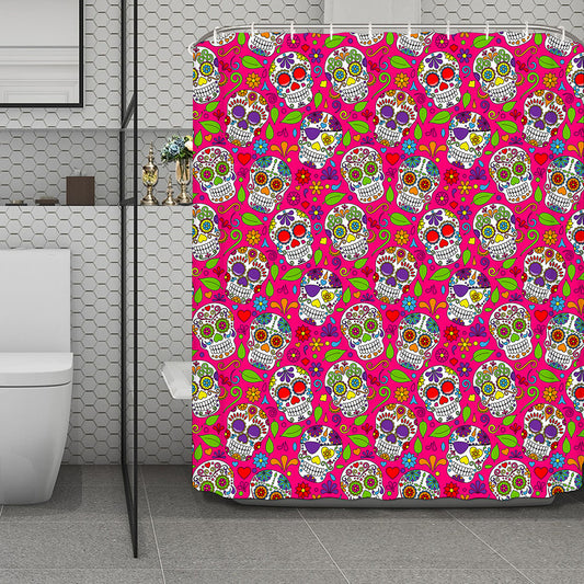Pink Sugar Skull Pattern Print Polyester Shower Curtain