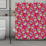 Pink Sugar Skull Pattern Print Polyester Shower Curtain