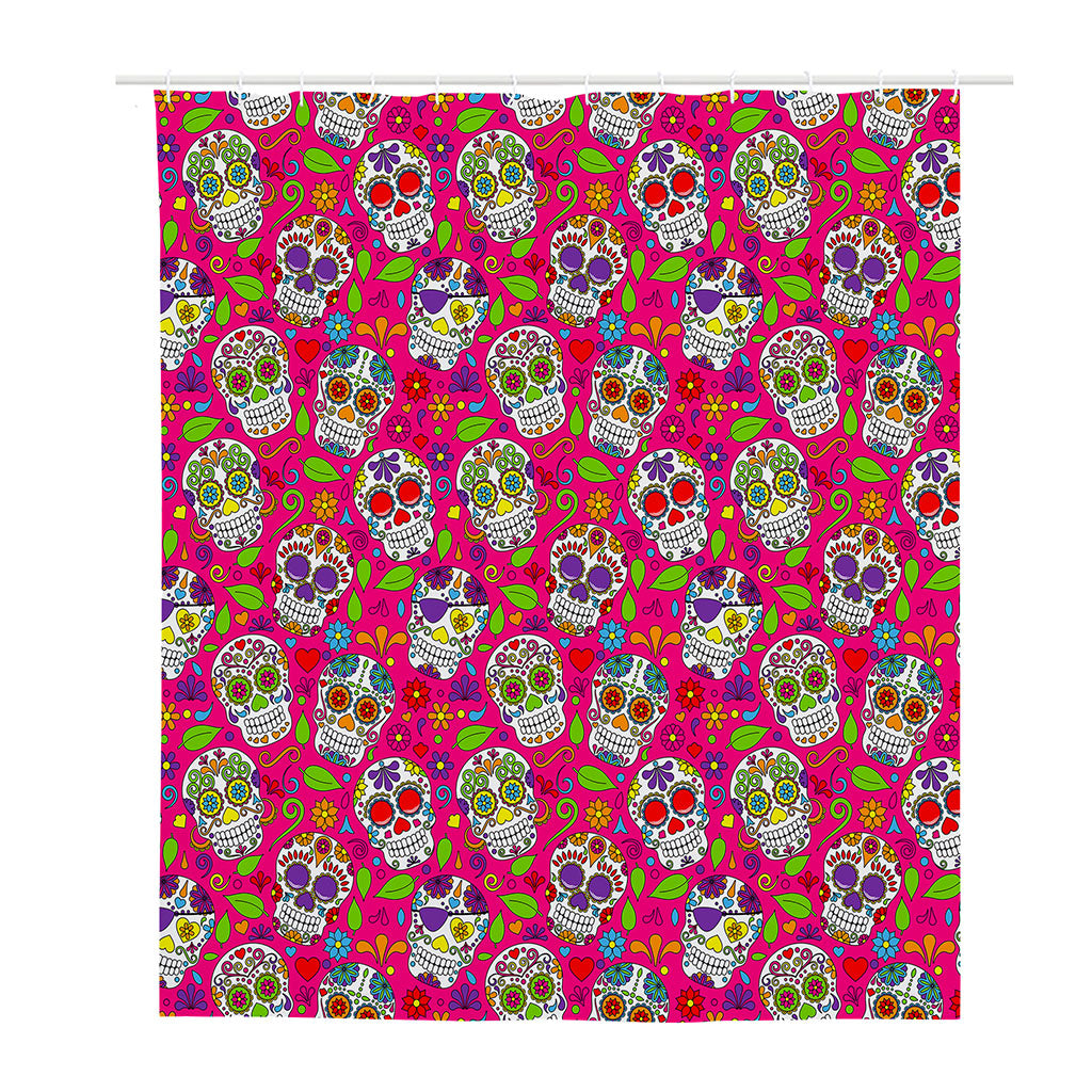 Pink Sugar Skull Pattern Print Polyester Shower Curtain