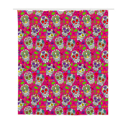 Pink Sugar Skull Pattern Print Polyester Shower Curtain