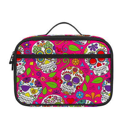 Pink Sugar Skull Pattern Print Portable Lunch Bag