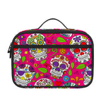 Pink Sugar Skull Pattern Print Portable Lunch Bag