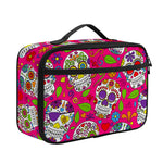 Pink Sugar Skull Pattern Print Portable Lunch Bag