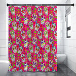 Pink Sugar Skull Pattern Print Premium Shower Curtain