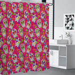 Pink Sugar Skull Pattern Print Premium Shower Curtain
