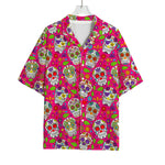 Pink Sugar Skull Pattern Print Rayon Hawaiian Shirt