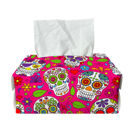 Pink Sugar Skull Pattern Print Rectangle Tissue Box Cover