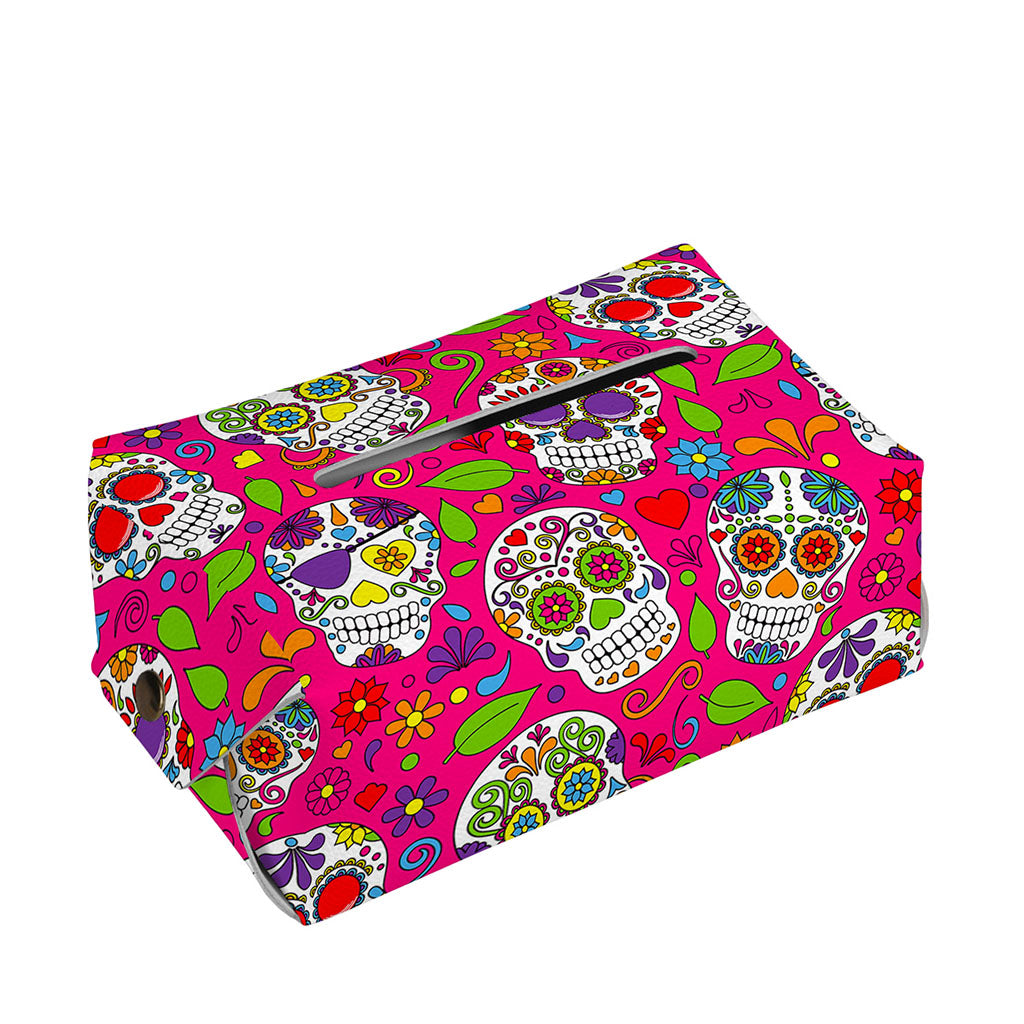 Pink Sugar Skull Pattern Print Rectangle Tissue Box Cover