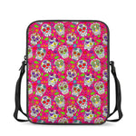 Pink Sugar Skull Pattern Print Rectangular Crossbody Bag