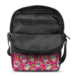 Pink Sugar Skull Pattern Print Rectangular Crossbody Bag