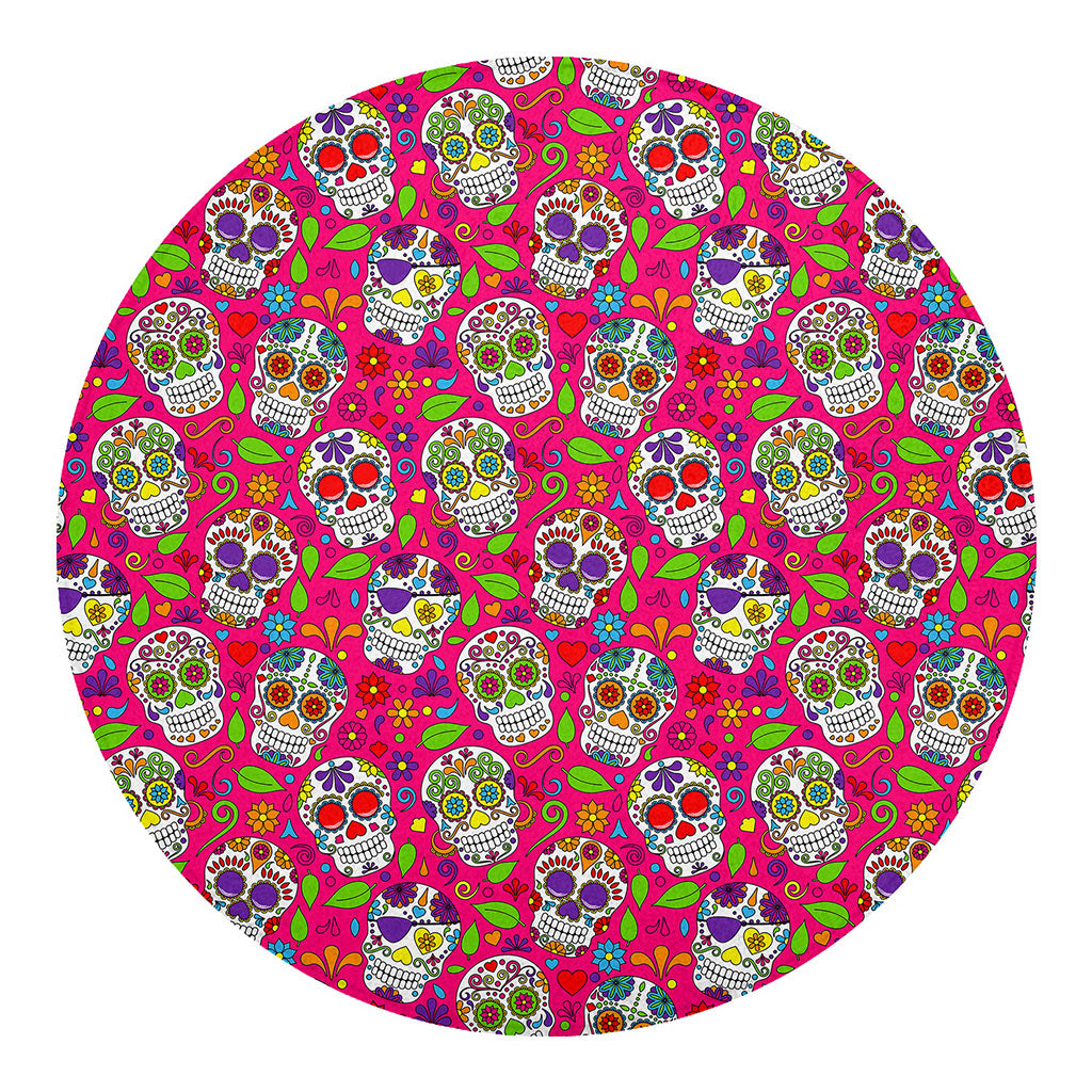 Pink Sugar Skull Pattern Print Round Blanket