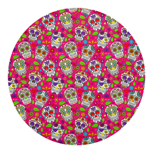 Pink Sugar Skull Pattern Print Round Blanket