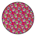 Pink Sugar Skull Pattern Print Round Floor Mat