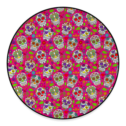 Pink Sugar Skull Pattern Print Round Floor Mat