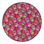 Pink Sugar Skull Pattern Print Round Floor Mat